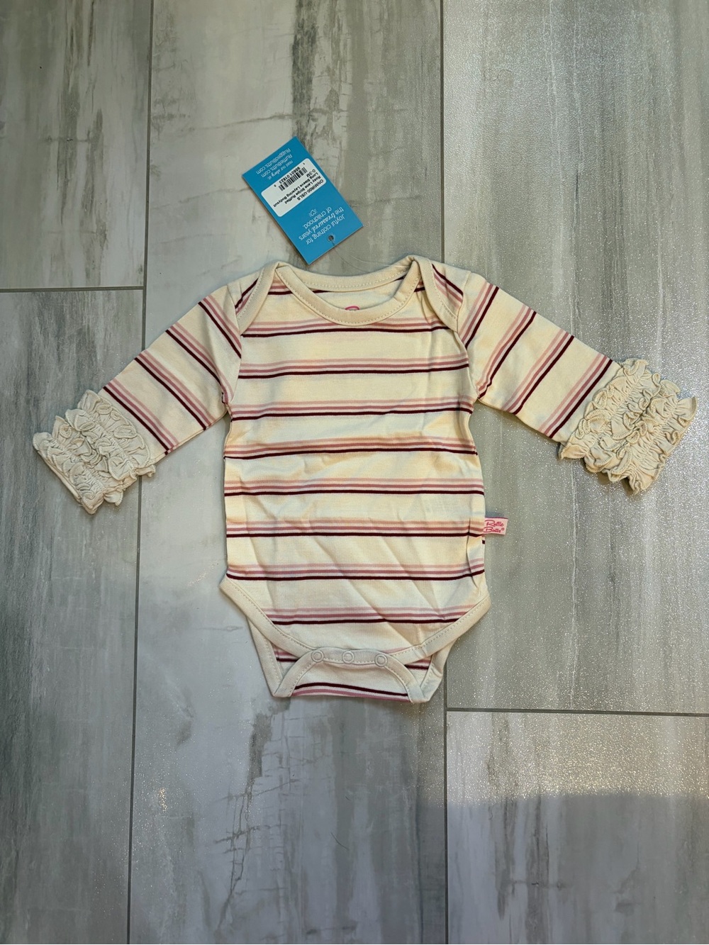 NWT RuffleButts Pink Stripe Long Sleeve Ruffled Layering Bodysuit Girls 0-3M